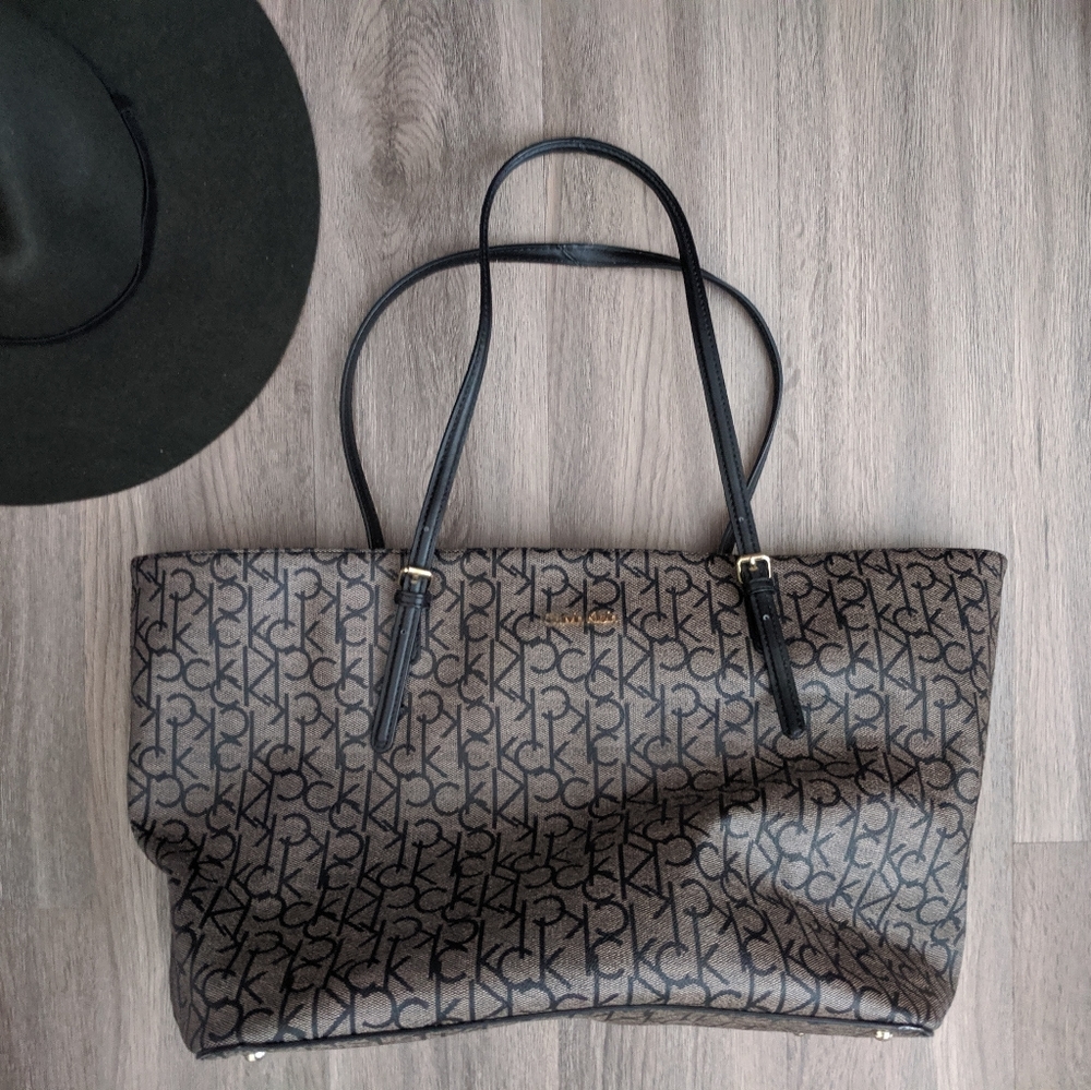 Calvin Klein Brown Signature Monogram Large Tote